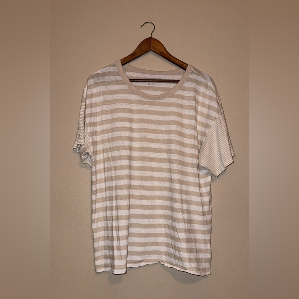 American Eagle Outfitters Beige and White Striped Tee